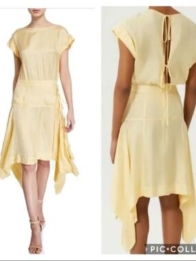 Rebecca Minkoff Yarrow Butter Yellow Flutter Sleeve Midi Dress Cottagecore S